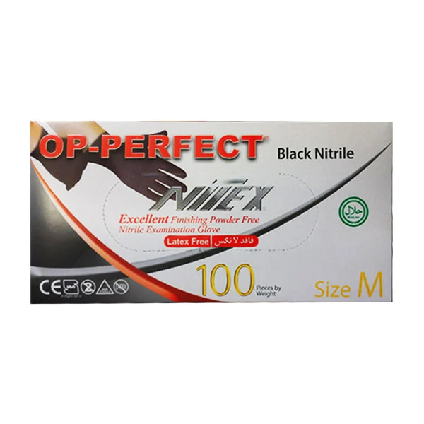 دستکش نیتریل مشکی OP-PERFECT  سایز M مدیوم بسته 100 عددی