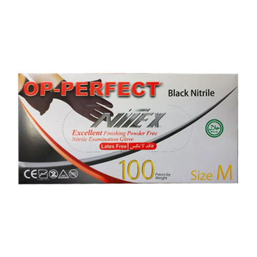 دستکش نیتریل مشکی OP-PERFECT سایز M مدیوم بسته 100 عددی