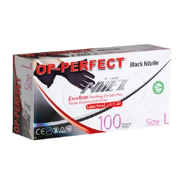 دستکش نیتریل مشکی OP-PERFECT  سایز L لارج بسته 100 عددی