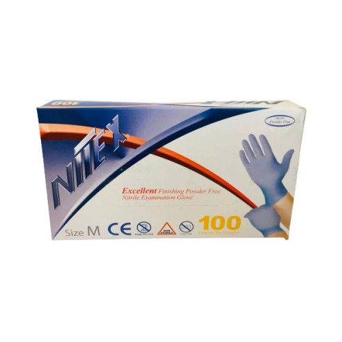 دستکش نیتریل آبی NITEX برند حریر سایز M مدیوم بسته 100 عددی