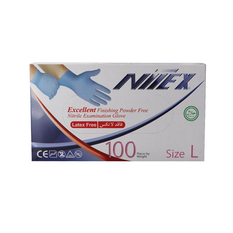 دستکش نیتریل آبی NITEX برند حریر سایز L لارج بسته 100 عددی